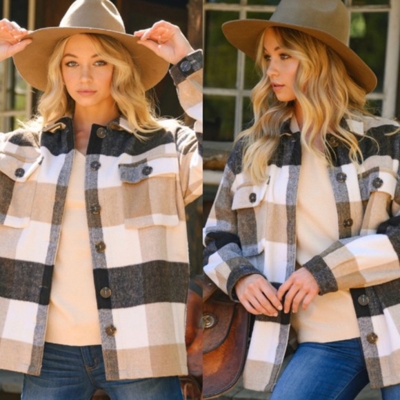 Jodifl Western Style Brushed Plaid  Shirt Jacket  Shacket NEW! - Picture 7 of 13